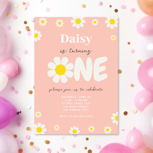 Boho Roze Schattigee Daisy Flowers 1e Verjaardag Kaart