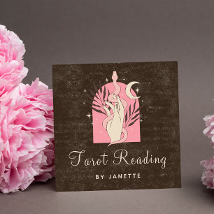 Boho Roze Slang Genezende Hand Hemelse Maan Tarot Vierkante Visitekaartje