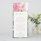 Boho Roze Tropische Bougainvillea Wedding Menu Kaa Kaart (Staand voorkant)