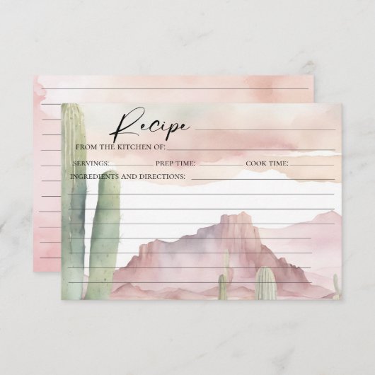 Boho Roze Waterverf Desert Cactus Recept Kaart (Voorkant / Achterkant)