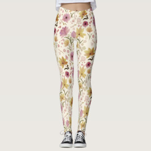 boho Roze Waterverf Wildbloem Leggings