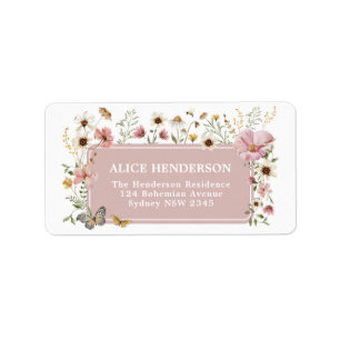 Boho roze Wildflower Garden Party retouradres Etiket