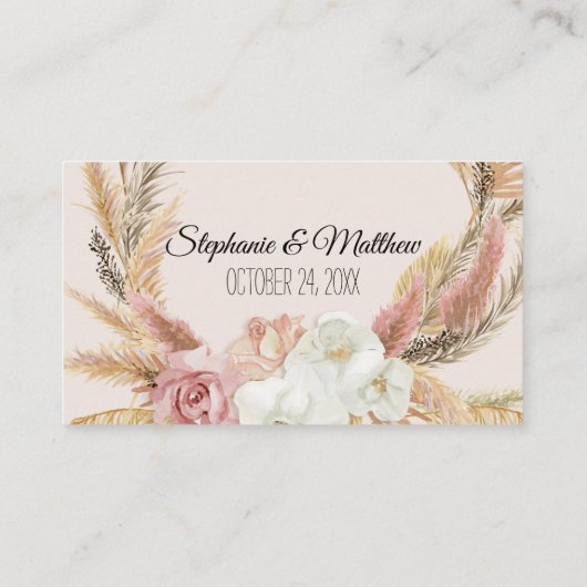 Boho Roze Wit Bloemen Pampas Grass Place Kaarten Plaatskaartje (Achterkant)