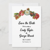 Boho roze wit rode rozen bloemenelegante bruiloft save the date (Voorkant)