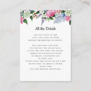 Boho roze witte lavendel bloemen bruiloft details informatiekaartje