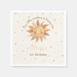 Boho Roze Zon Meisje 1e Verjaardag Servet