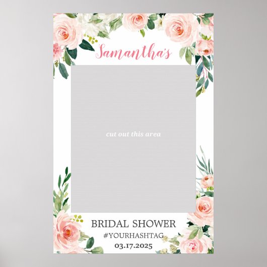Boho roze zweverige bloem foto prop booth poster (Voorkant)