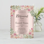 Boho Rozen Confetti Retirement Party Kaart (Staand voorkant)