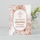 Boho Rozen Doop Folie Uitnodiging (Staand Voorkant)