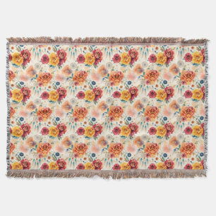 Boho rozen en veren bloemenpatroon deken