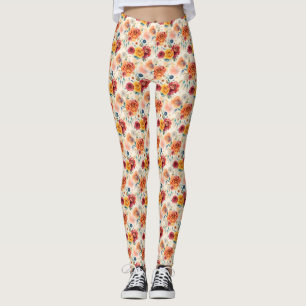 Boho rozen en veren bloemenpatroon leggings
