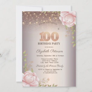 Boho Rozen, Lichtslingers Glitter 100ste Verjaarda Kaart