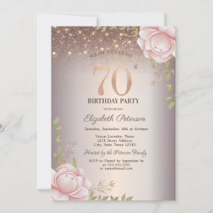Boho Rozen, Lichtslingers Glitter 70e Verjaardag Kaart