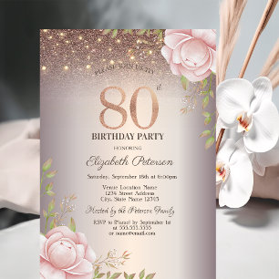 Boho Rozen, Lichtslingers Glitter 80ste Verjaardag Kaart