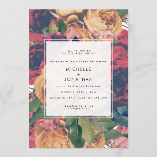 Boho Rozen Modern Wedding Kaart (Voorkant)