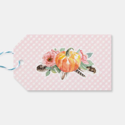 Boho Rozen Pompoen Herfst Verjaardagsfeestje Favor Cadeaulabel (Achterkant Horizontaal)