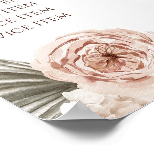 Boho rozen prijslijst poster (Hoek)