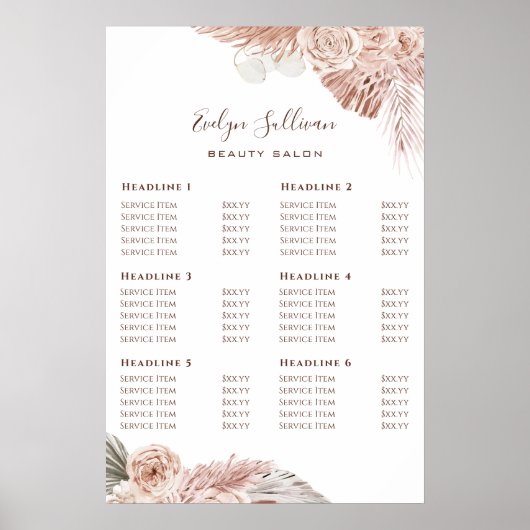 Boho rozen prijslijst poster (Voorkant)