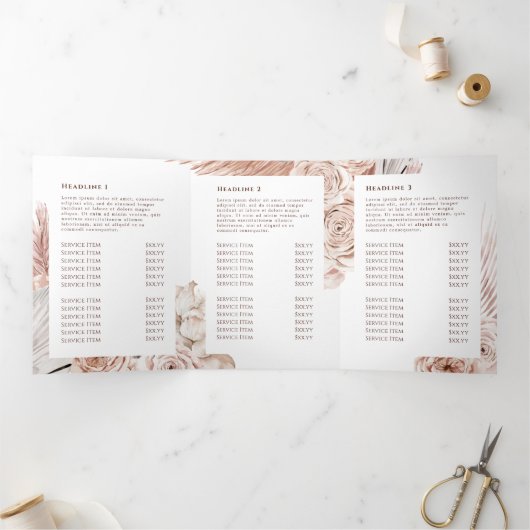 Boho Rozen Trifold Brochure Drieluik Kaart (Binnen)