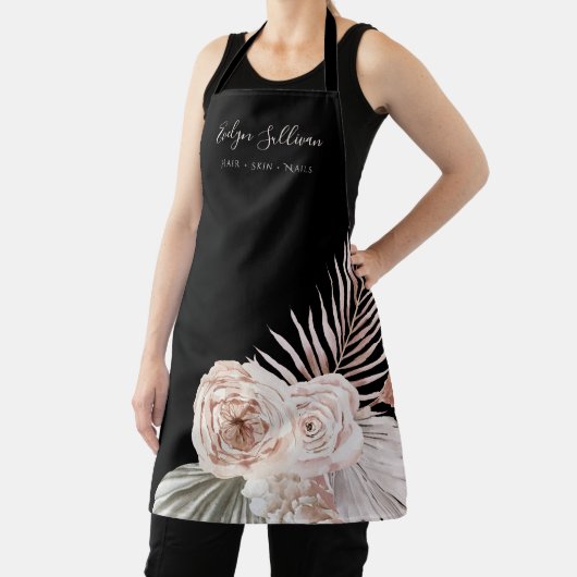 Boho rozen zwarte schoonheidsberoeps schort (Insitu)