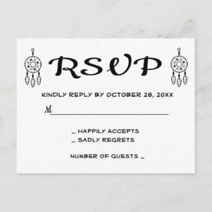 Boho RSVP Droomvanger Trouwen Zwart Wit Uitnodiging Briefkaart