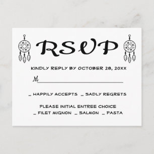 Boho RSVP Droomvanger Trouwen Zwart Wit Uitnodiging Briefkaart