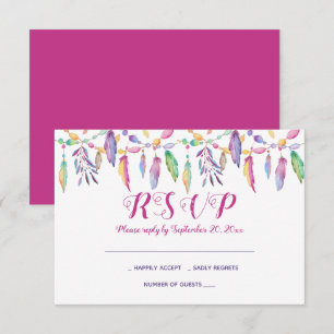 Boho RSVP Paarse Trouwveren Native American Kaart
