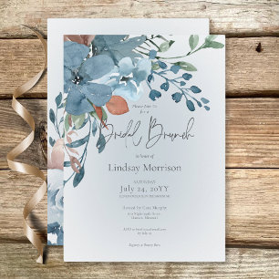 Boho Rust & Blauwe Bloemen op Witte Bruidsbrunch Kaart