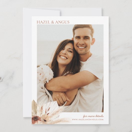 Boho Rust Bloemen Pampas Bruiloft Uitnodiging HAZE (Achterkant)