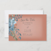 Boho Rust & Blue Floral Enregistrer la carte Date (Devant)