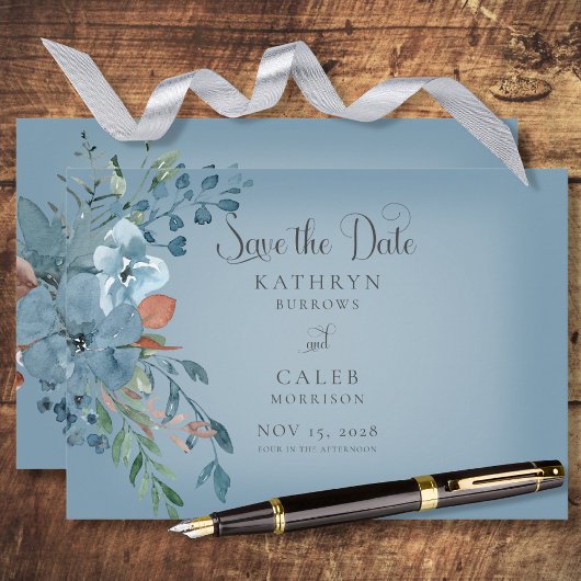 Boho Rust & Blue Floral Enregistrer la carte Date