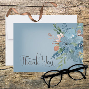 Boho Rust & Blue Floral Mariage Carte de remerciem