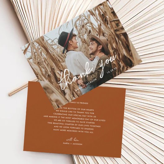 Boho Rust Custom Wedding Photo Merci Cartes