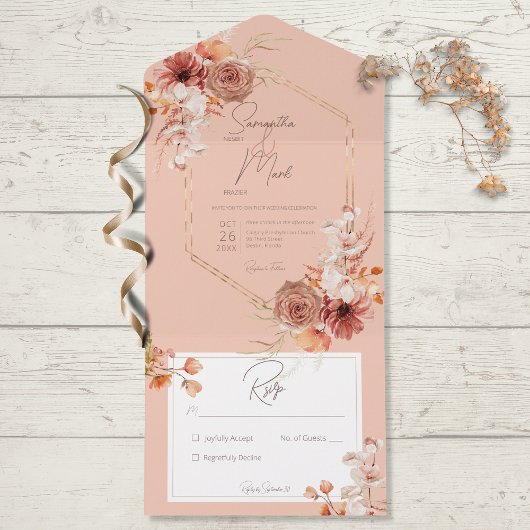 Boho Rust Herfst Floral op strand geen diner All In One Uitnodiging