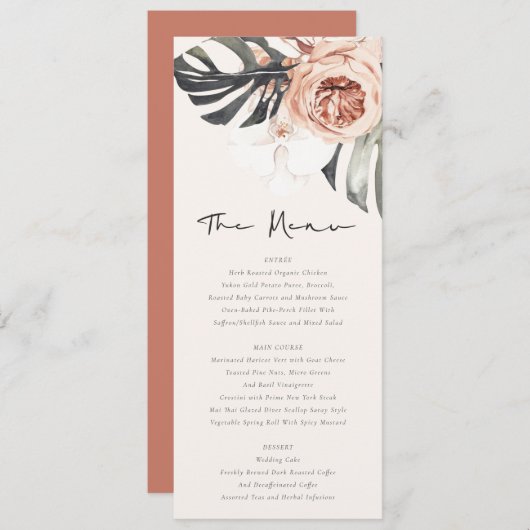 BOHO RUST MONSTRERA FLORAL WATERVERF WEDING MENU (Voorkant / Achterkant)