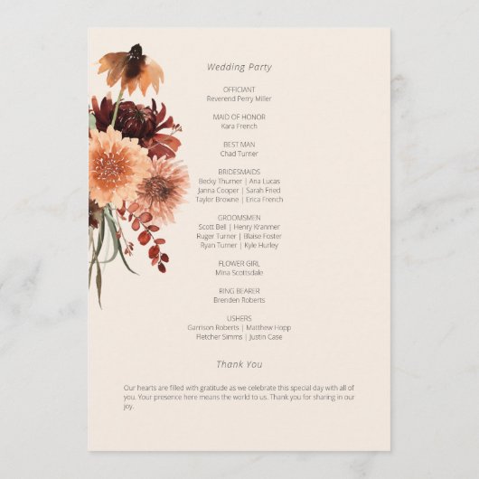 Boho Rust & Neutral Cream Herfst Bloemen Programma (Achterkant)