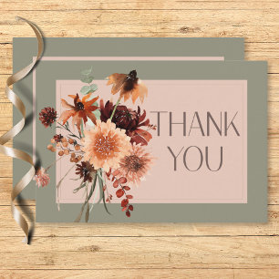 Boho Rust & Neutral Herfst Bloemen Salie Groen Bru Bedankkaart