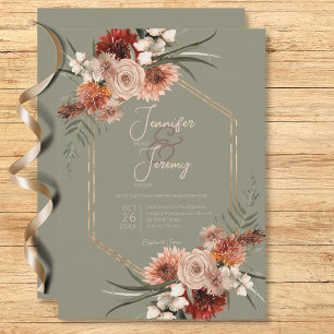 Boho Rust & Neutral Salie Groene Herfst Bloemen Kaart