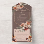 Boho Rust & Neutrale Herfst Floral Brown Dinner All In One Uitnodiging (Binnen)