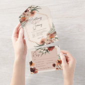 Boho Rust & Neutrale Herfst Floral Cream Dinner All In One Uitnodiging (Afscheurbaar)
