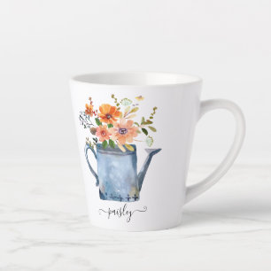 Boho Rust Orange Watercolor Flowers Watering Can Latte Mok