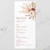 Boho Rust Terracotta Pampas Mariage Menu & Boisson (Dos)