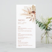 Boho Rust Terracotta Pampas Mariage Menu & Boisson (Debout devant)