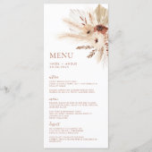 Boho Rust Terracotta Pampas Mariage Menu & Boisson (Devant)