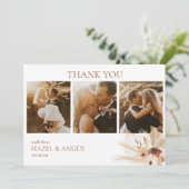 Boho Rust Terracotta Pampas Photo Wedding Flat Bedankkaart (Staand voorkant)