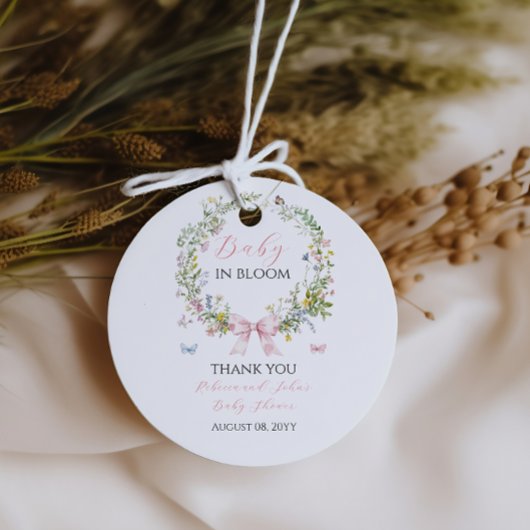Boho Rustic Baby in Bloom Pink Bow Baby shower Bedankjes Labels