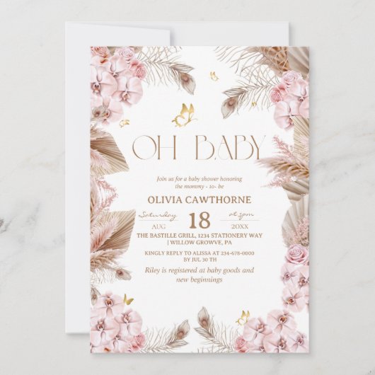 Boho Rustic Baby Shower Invitation (Devant)