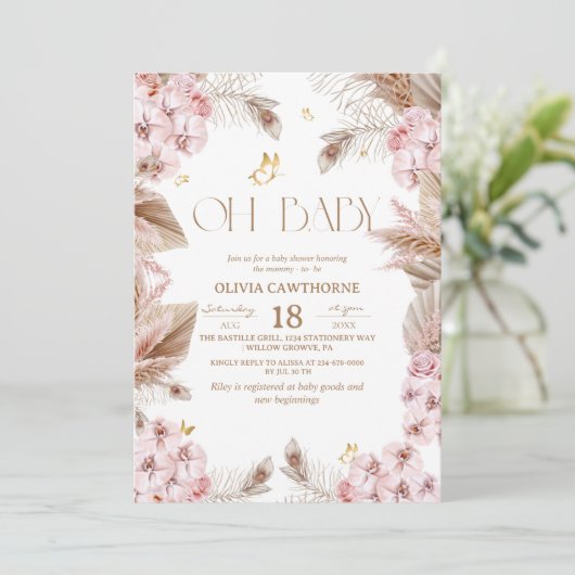 Boho Rustic Baby Shower Invitation (Debout devant)