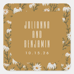 Boho Rustic Bloemige Mosterd Gele Trouw Custom Vierkante Sticker