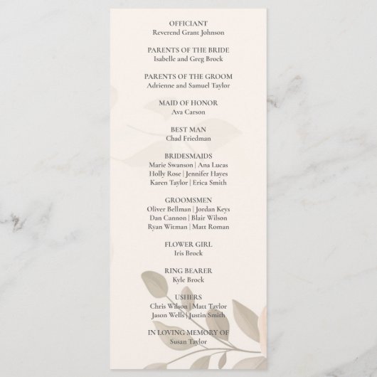 Boho Rustic Blooming Garden Programme Mariage (Dos)